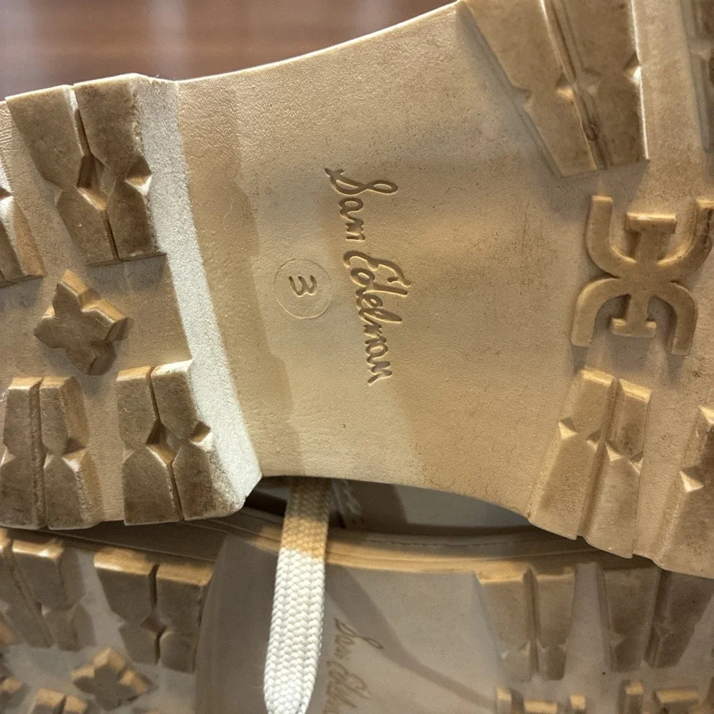 Sam Edelman Boots Girls Sz 3 Ivory Leather Combat Lug Sole Lace Up Zip
